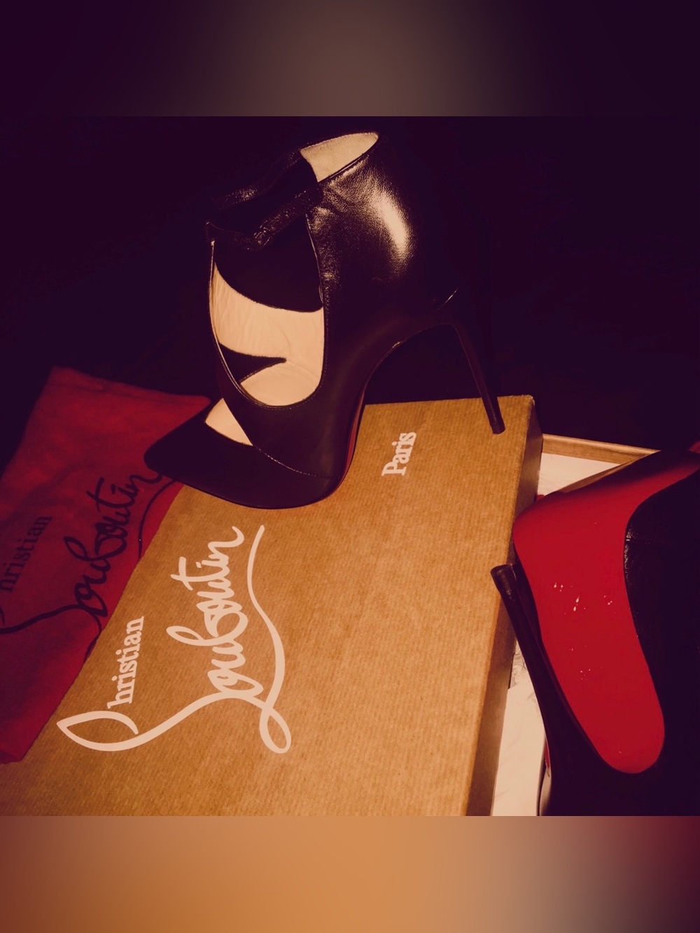 Celebrity Christian Louboutin Dictata Black Leather Designer Heels